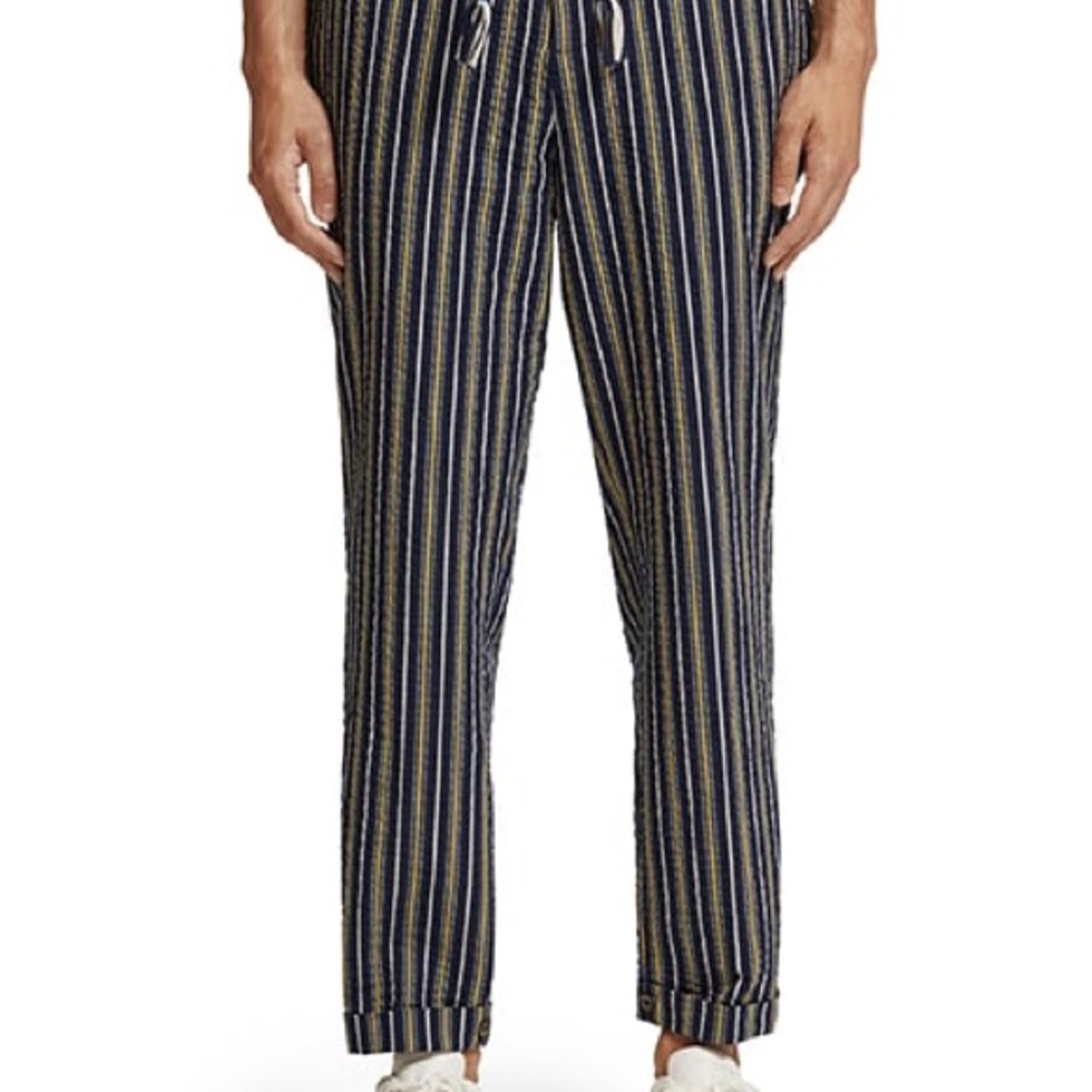Scotch & Soda Navy and Yellow Seersucker Striped Chinos